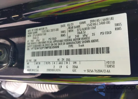 2021 Ford F-150 Xl z USA, uszkodzony, nr VIN 1FTEW1EP7MFB35009